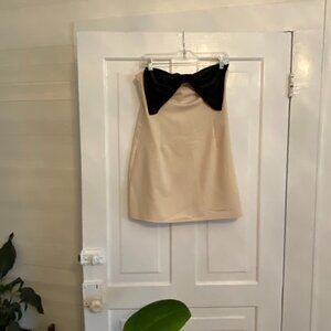 Motel Strapless Cream Mini Dress with Black Velvet Bow XL